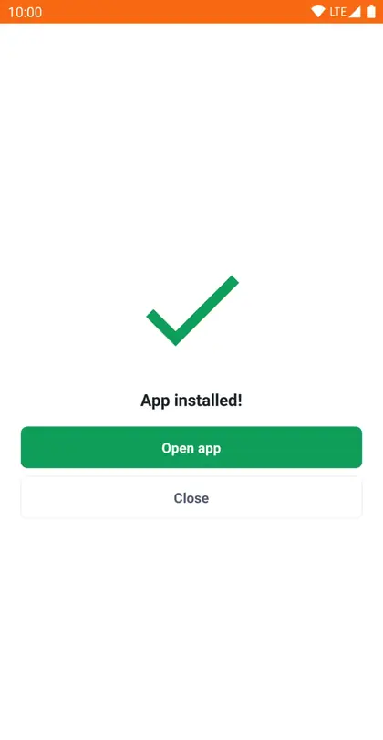 Android confirmation that the app is installed